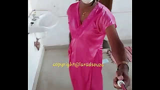 Indian X crossdresser Lara D'Souza in satin nighty 2